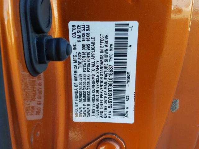 5J6YH28736L015537 - 2006 HONDA ELEMENT EX ORANGE photo 10