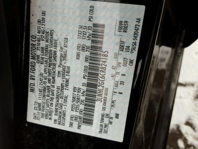 3LNHL2GC6CR824185 - 2012 LINCOLN MKZ შავი ფოტო 10