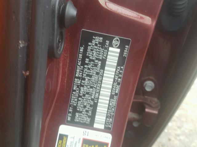 4T1BK1EB3EU107350 - 2014 TOYOTA AVALON BAS 勃艮第红 照片 10