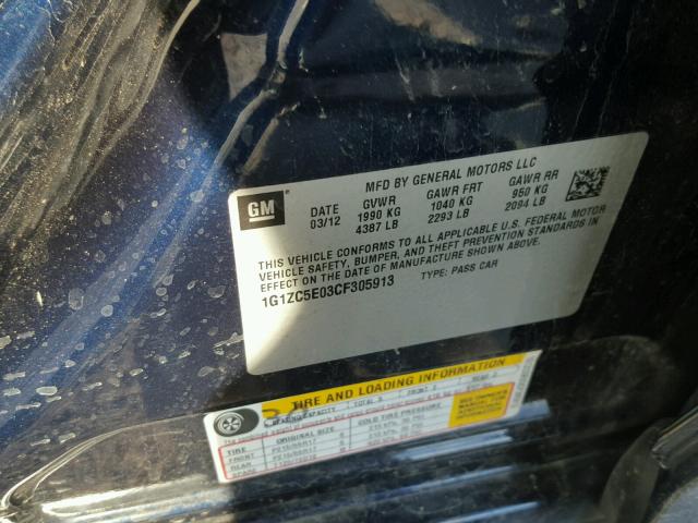 1G1ZC5E03CF305913 - 2012 CHEVROLET MALIBU 1LT 蓝色 照片 10