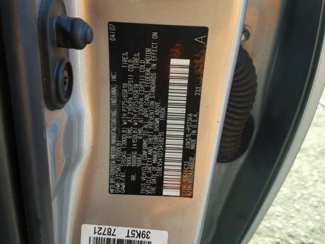 5TBEV54127S459215 - 2007 TOYOTA TUNDRA CRE SILVER photo 10