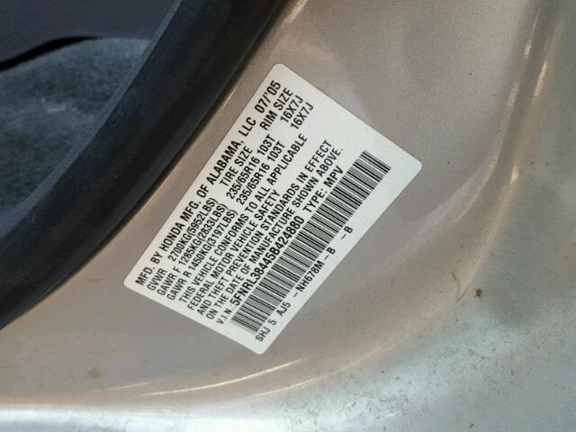 5FNRL38445B424880 - 2005 HONDA ODYSSEY EX SILVER photo 10