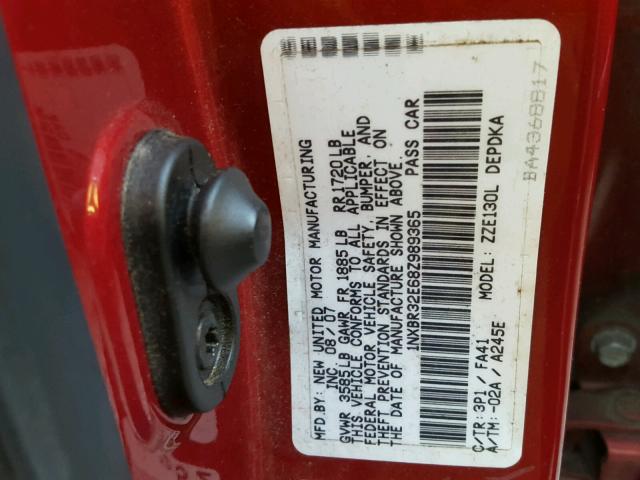 1NXBR32E68Z989365 - 2008 TOYOTA COROLLA CE RED photo 10