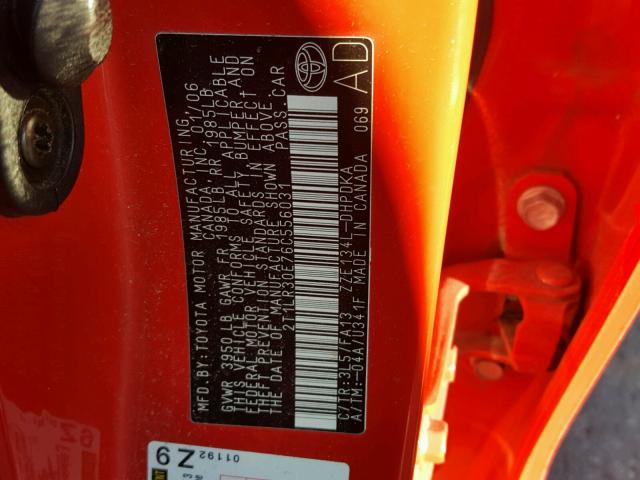 2T1LR30E76C556031 - 2006 TOYOTA COROLLA MA RED photo 10