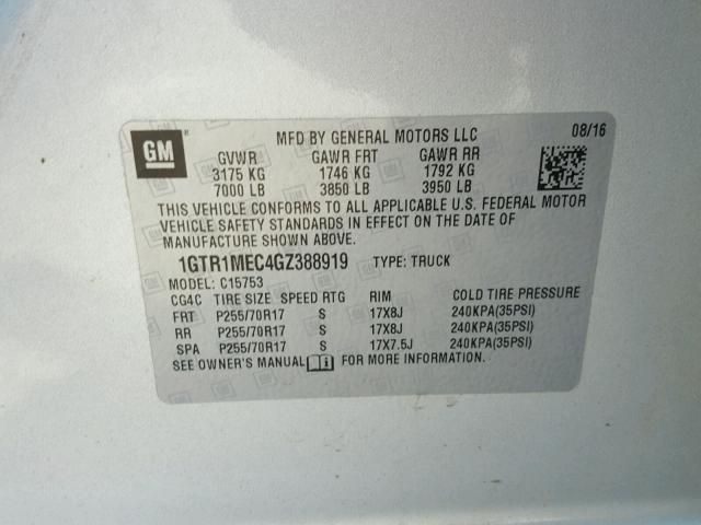 1GTR1MEC4GZ388919 - 2016 GMC SIERRA C15 SILVER photo 10