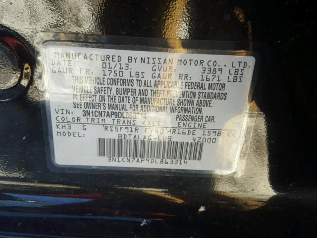 3N1CN7AP9DL863314 - 2013 NISSAN VERSA S BLACK photo 10