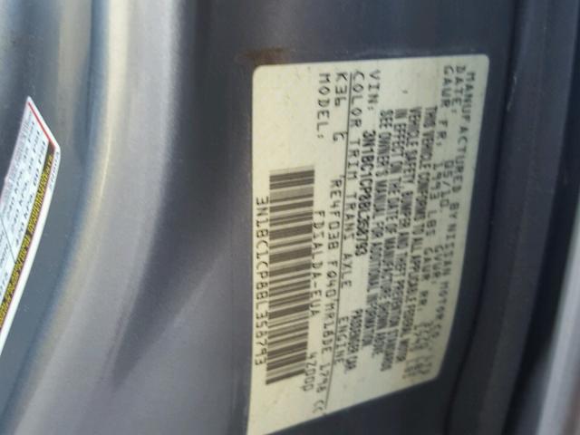 3N1BC1CP8BL358793 - 2011 NISSAN VERSA S GRAY photo 10