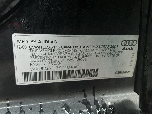 WAUKGAFL7AA104862 - 2010 AUDI S4 PRESTIG BLACK photo 10