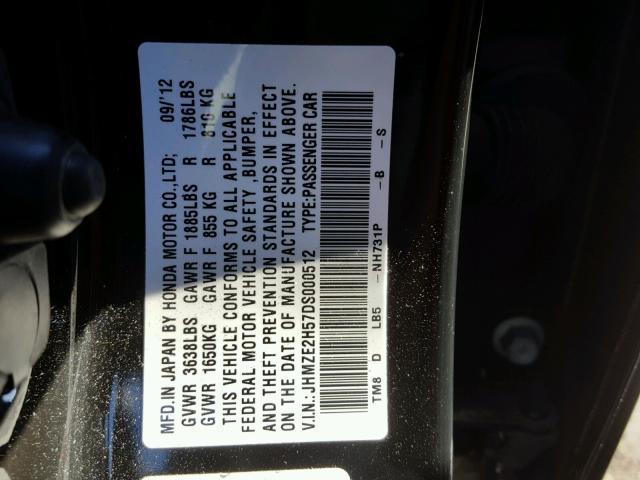 JHMZE2H57DS000512 - 2013 HONDA INSIGHT LX BLACK photo 10