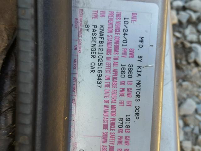 KNAFB121025169437 - 2002 KIA SPECTRA BA BROWN photo 10