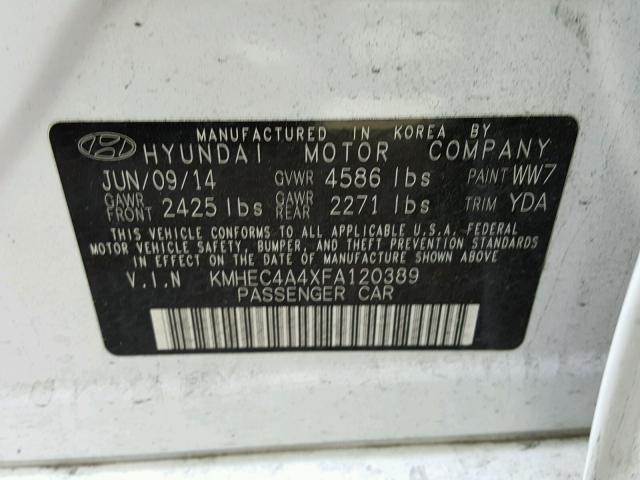 KMHEC4A4XFA120389 - 2015 HYUNDAI SONATA HYB WHITE photo 10