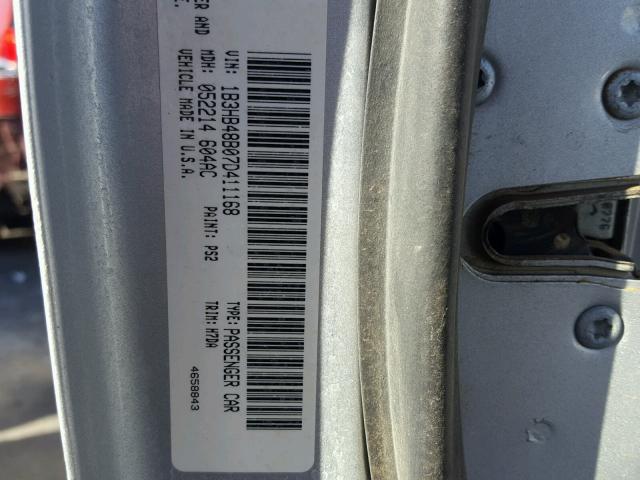 1B3HB48B07D411168 - 2007 DODGE CALIBER SX SILVER photo 10