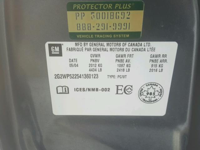 2G2WP522541360123 - 2004 PONTIAC GRAND PRIX Сұр фото 10