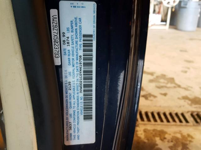 3VWDD21C0YM419708 - 2000 VOLKSWAGEN NEW BEETLE ლურჯი ფოტო 10