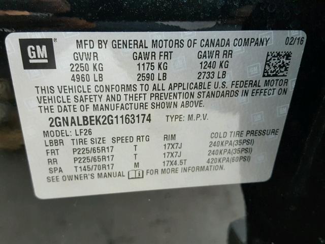 2GNALBEK2G1163174 - 2016 CHEVROLET EQUINOX LS BLACK photo 10