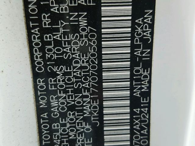 JTKDE177070205607 - 2007 TOYOTA SCION TC 白色 照片 10