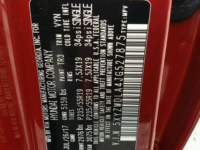 5XYZWDLA4JG527875 - 2018 HYUNDAI SANTA FE S Qırmızı foto 10