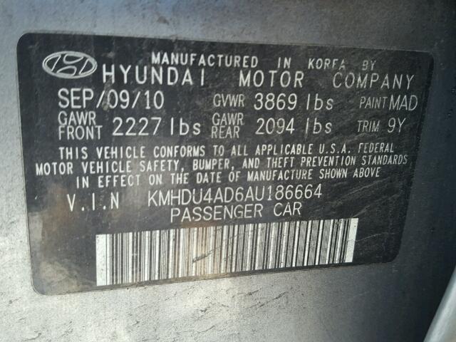 KMHDU4AD6AU186664 - 2010 HYUNDAI ELANTRA BL TEAL photo 10