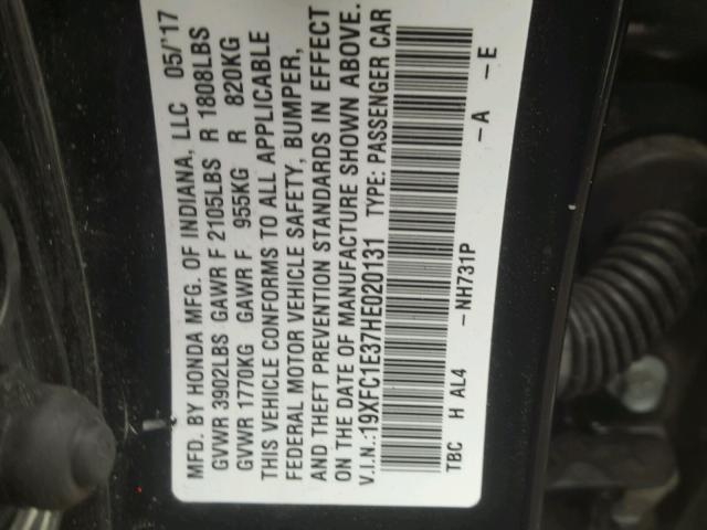 19XFC1E37HE020131 - 2017 HONDA CIVIC EX შავი ფოტო 10