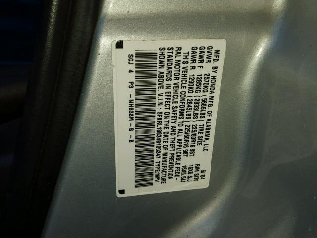 5FNRL18834B109347 - 2004 HONDA ODYSSEY EX SILVER photo 10