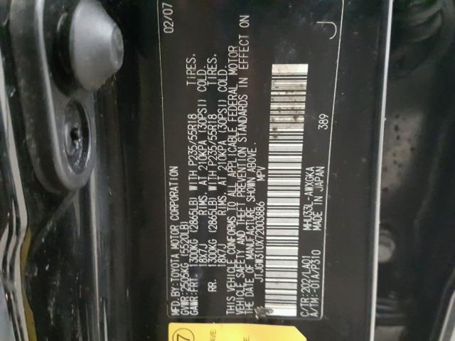 JTJGW31UX72003886 - 2007 LEXUS RX 400H BLACK photo 10