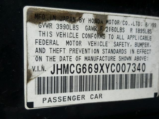 JHMCG669XYC007340 - 2000 HONDA ACCORD SE GREEN photo 10