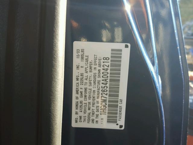 1HGCM72654A004218 - 2004 HONDA ACCORD EX BLUE photo 10