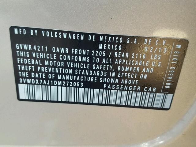 3VWDX7AJ1DM272053 - 2013 VOLKSWAGEN JETTA SE TAN photo 10