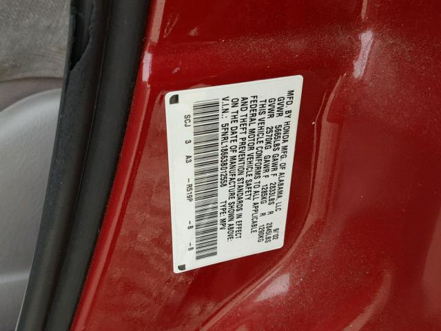 5FNRL18663B012558 - 2003 HONDA ODYSSEY EX RED photo 10