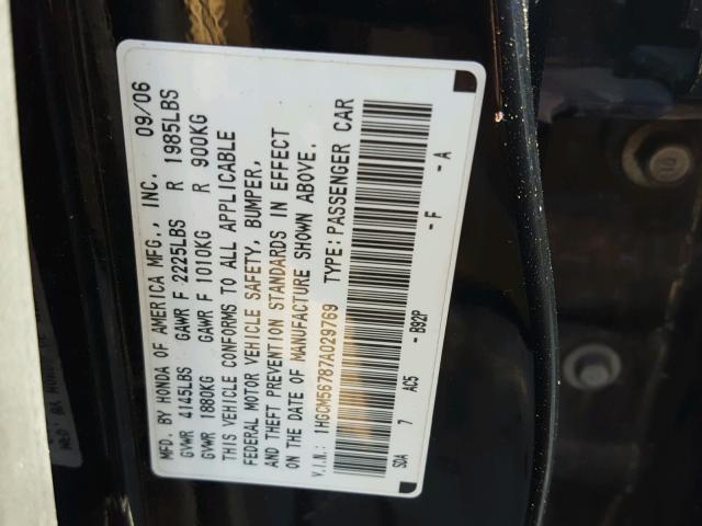 1HGCM56787A029769 - 2007 HONDA ACCORD EX BLACK photo 10