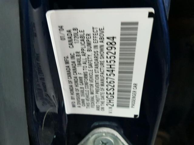 2HGES26754H552984 - 2004 HONDA CIVIC EX BLUE photo 10