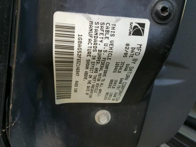 1G8AG52F65Z146947 - 2005 SATURN ION LEVEL BLACK photo 10