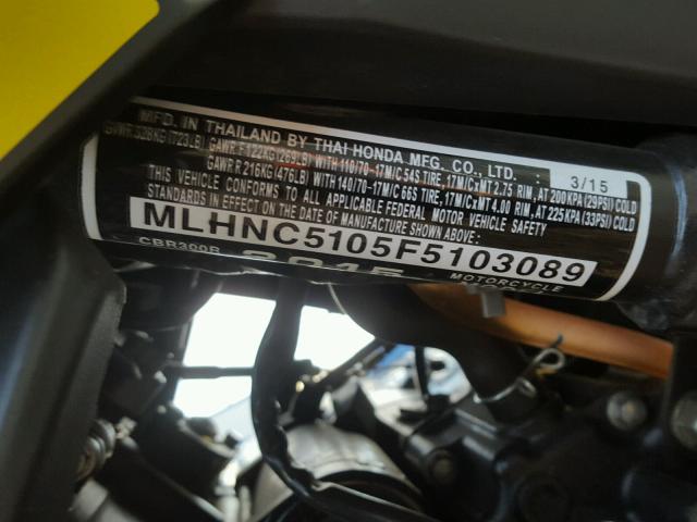 MLHNC5105F5103089 - 2015 HONDA CBR300 R BLACK photo 10