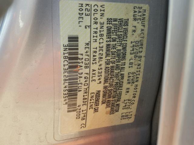 3N1BC13E28L453549 - 2008 NISSAN VERSA S GRAY photo 10