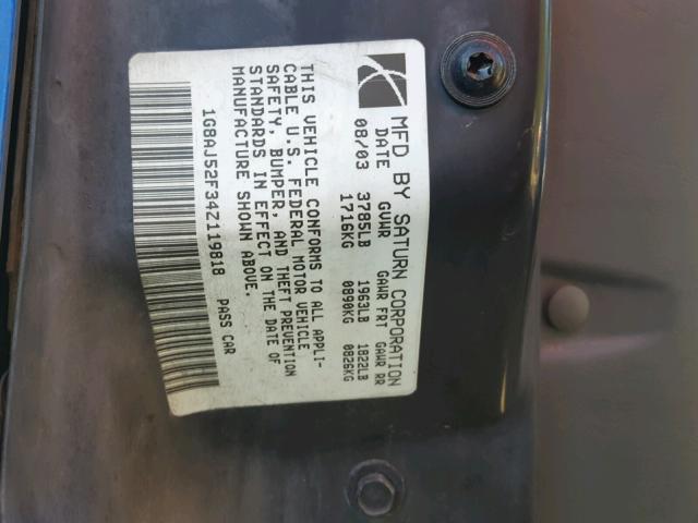 1G8AJ52F34Z119818 - 2004 SATURN ION LEVEL 蓝色 照片 10