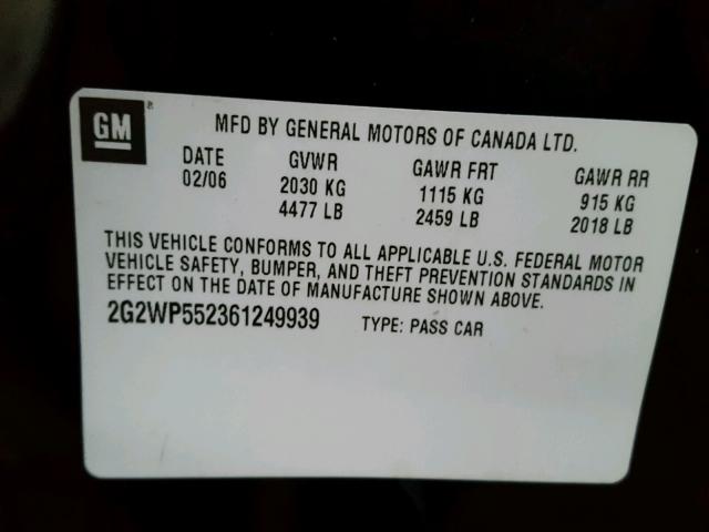 2G2WP552361249939 - 2006 PONTIAC GRAND PRIX Սև լուսանկար 10