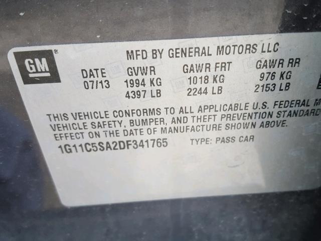 1G11C5SA2DF341765 - 2013 CHEVROLET MALIBU 1LT 黑色 照片 10