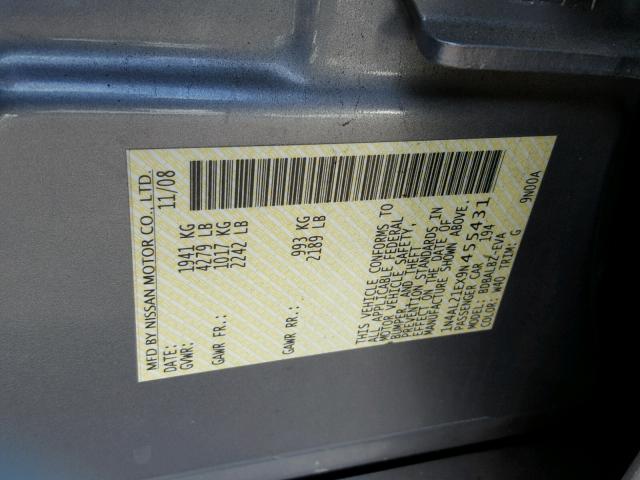 1N4AL21EX9N455431 - 2009 NISSAN ALTIMA 2.5 GRAY photo 10