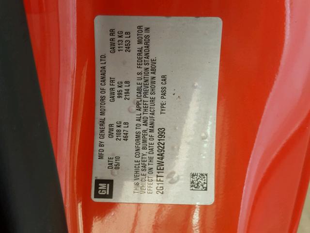 2G1FT1EW4A9221993 - 2010 CHEVROLET CAMARO SS Naranja foto 10