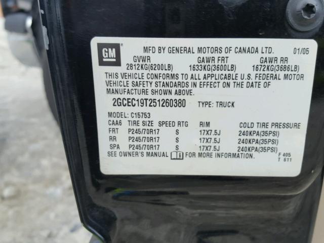 2GCEC19T251260380 - 2005 CHEVROLET SILVERADO BLACK photo 10