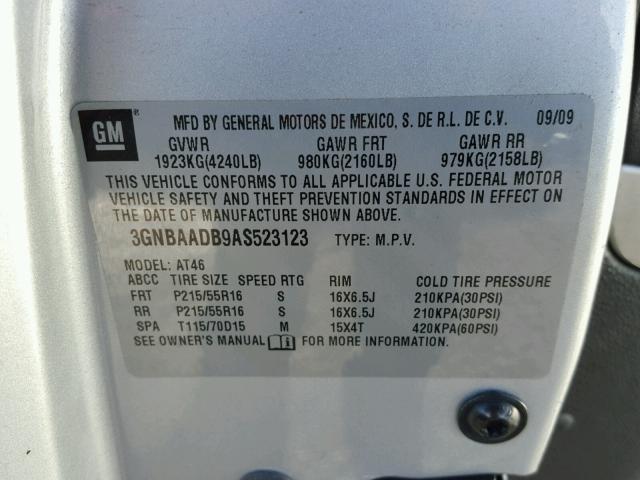 3GNBAADB9AS523123 - 2010 CHEVROLET HHR LS SILVER photo 10