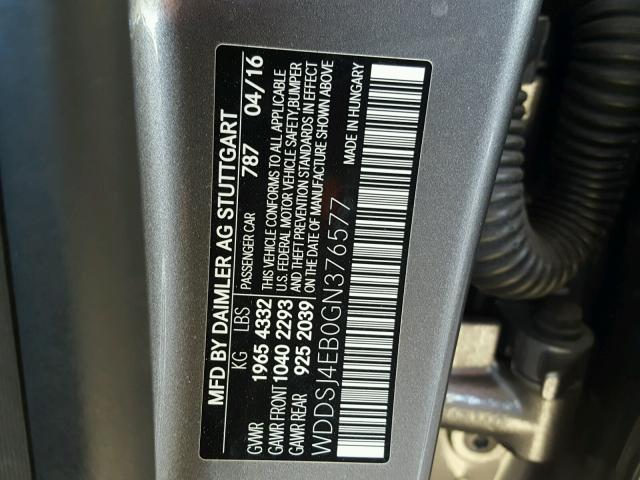 WDDSJ4EB0GN376577 - 2016 MERCEDES-BENZ CLA 250 GRAY photo 10