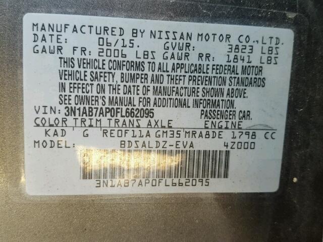 3N1AB7AP0FL662095 - 2015 NISSAN SENTRA S SILVER photo 10