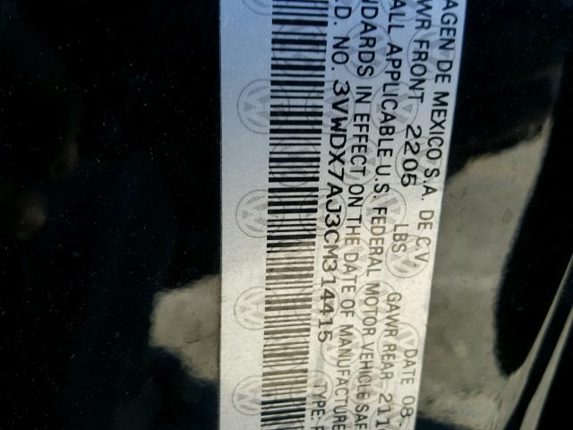 3VWDX7AJ3CM314415 - 2012 VOLKSWAGEN JETTA SE 黑色 照片 10