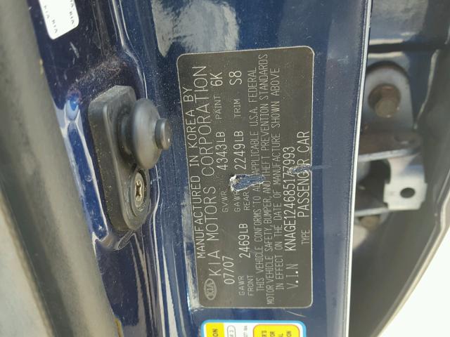 KNAGE124685177993 - 2008 KIA OPTIMA LX BLUE photo 10