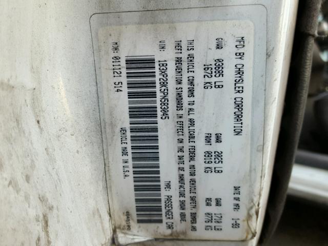 1B3XP28K5PN583045 - 1993 DODGE SHADOW WHITE photo 10