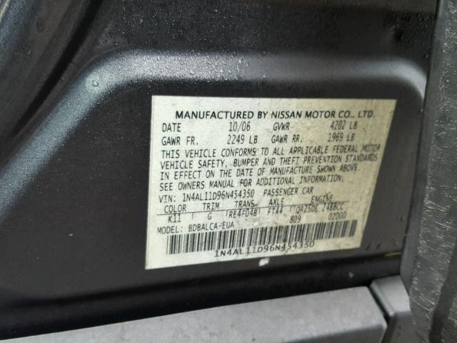 1N4AL11D96N454350 - 2006 NISSAN ALTIMA S GRAY photo 10