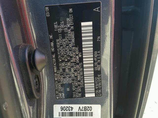 5TDZK23C18S187115 - 2008 TOYOTA SIENNA CE GRAY photo 10