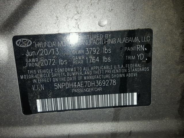 5NPDH4AE7DH369278 - 2013 HYUNDAI ELANTRA GL GRAY photo 10