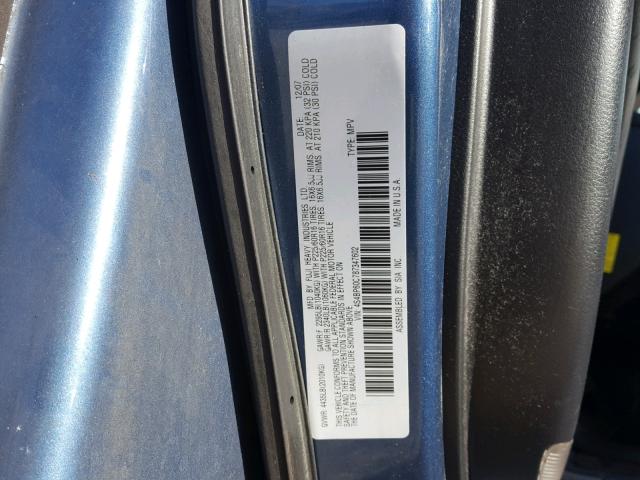 4S4BP60C787347602 - 2008 SUBARU OUTBACK BLUE photo 10